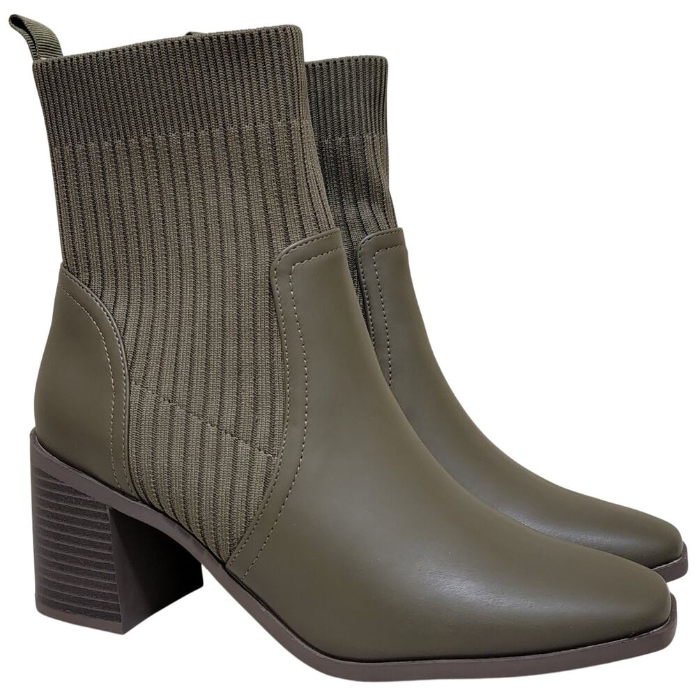 Journee Collection Women Harlowe Block Heel Chelsea Boots Size US 8M Olive Green